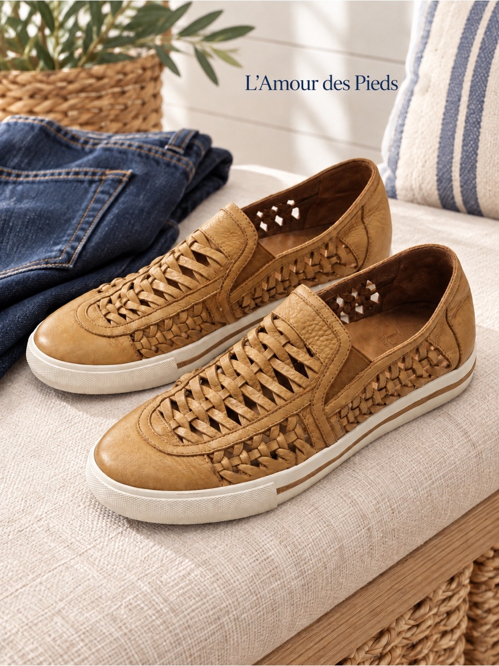 L’Amour Des Pieds Karsha Woven Leather Slip-On Sneakers, Women’s size 10M